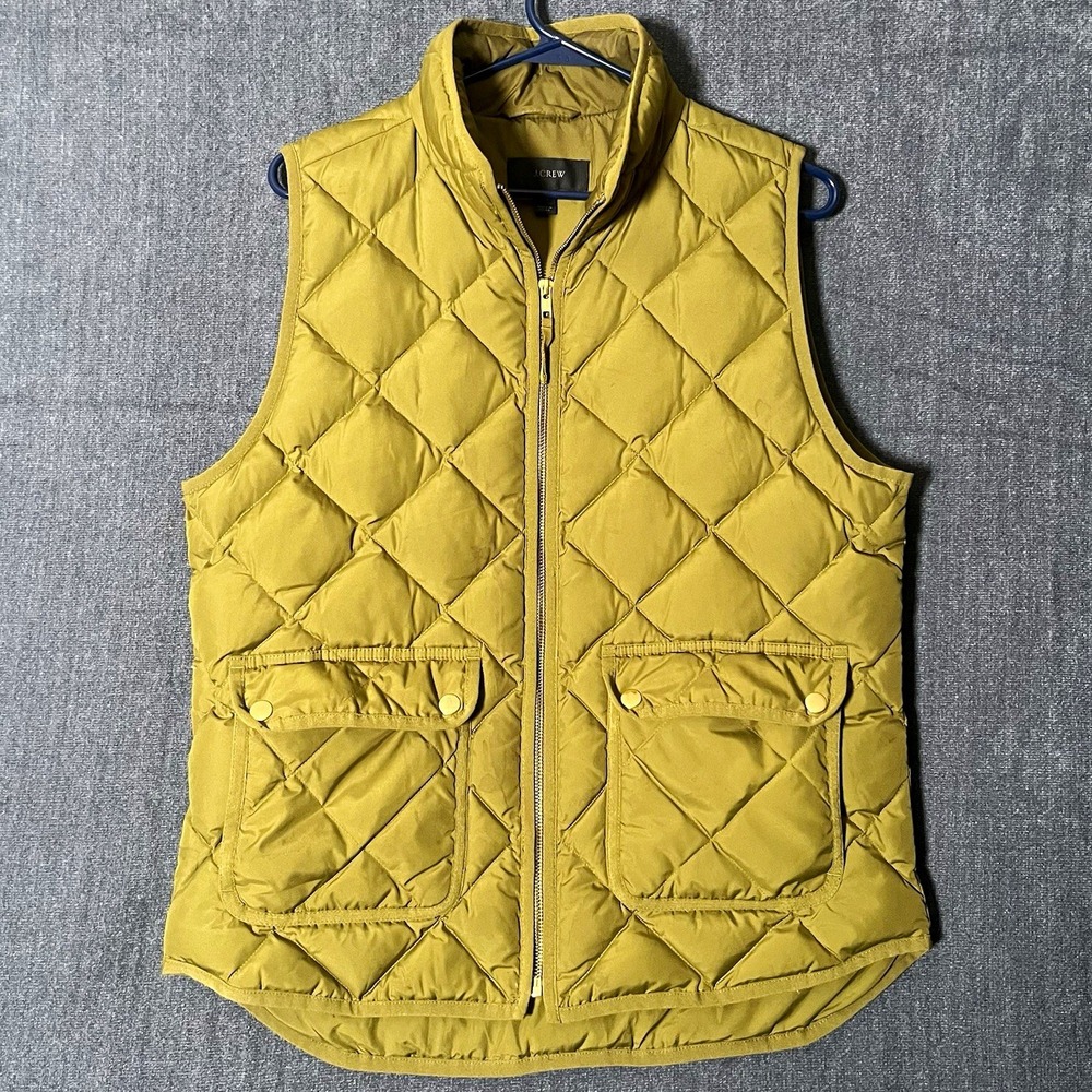 J CREW Womens Down Insulated Quilted Puffer Vest Full Zip Stand-Up M Green